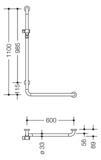 HEWI Winkelgriff m.Br.H.Stg.,BR-Schlauch HB,Ser.801,AM:1100,W:600,Alu reinweiß – Bild 2
