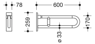 HEWI Stützklappgriff Ser 801, L:600mm, Stahlkern, Fb. 99/55/36 – Bild 2