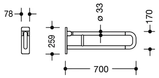 HEWI Stützklappgriff drehb. Ser 801, L:700mm, Aluminiumkern reinweiß – Bild 5