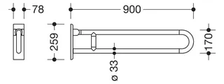 HEWI Stützklappgriff drehb. Ser 801, L:900mm, Stahlkern signalweiß – Bild 3