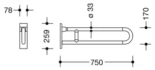 HEWI Stützklappgriff Ser 801, L:750mm, Stahlkern signalweiß – Bild 5