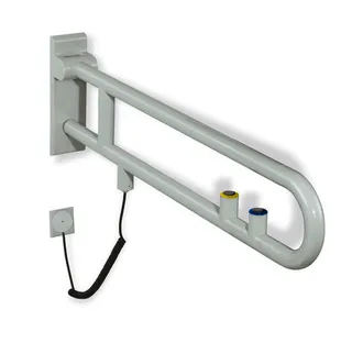 HEWI Stützklappgriff drehb. Ser 801, FKT(gelb)/WC-Spülung, L:700mm signalweiß – Bild 3
