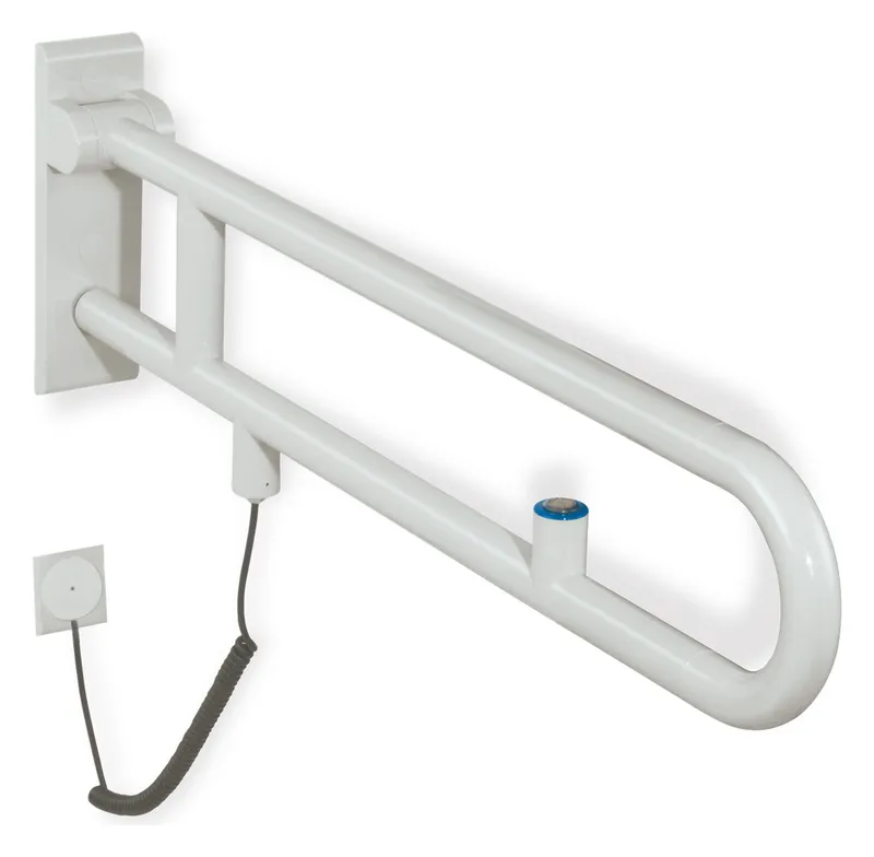 HEWI Stützklappgriff drehb. Ser 801, WC-Spülung, L:850mm aquablau