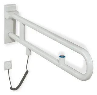 HEWI Stützklappgriff drehb. Ser 801, WC-Spülung, L:850mm aquablau