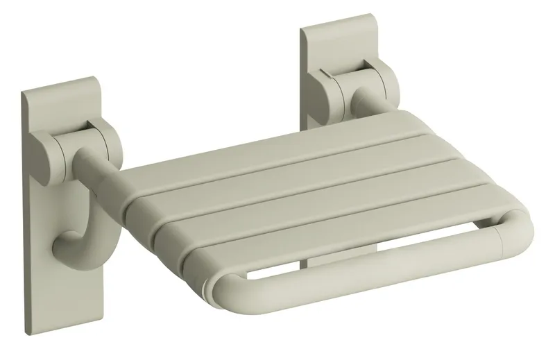 HEWI Klappsitz Ser 801,matt,m.Gabelg., B:378 mm, H:259 mm, T:408 mm reinweiß