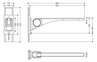 HEWI Stützklappgriff Basic,850 mm mit Höhenverstellung weiß hgl.- weiß mt – Bild 3