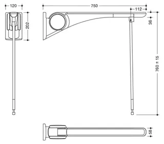 HEWI SK-Griff Basic,750, m.Bodenstütze Montagehöhe h=760mm weiß hgl.- weiß mt – Bild 5
