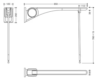 HEWI SK-Griff Basic,850, m.Bodenstütze Montagehöhe h=760mm weiß hgl.- weiß mt