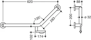 HEWI Winkelgriff 135 Gr, PRH, d:32, links, plvb dgrau tiefmatt – Bild 3