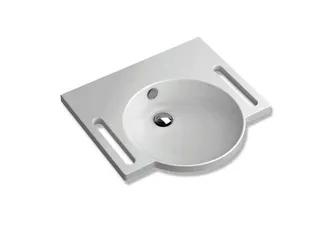 HEWI Waschtisch mit Griffmulden 600 x 550mm, mit Überlauf, o. Hahnloch – Bild 2