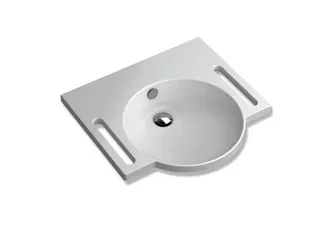 HEWI Waschtisch mit Griffmulden 600 x 550mm, mit Überlauf, o. Hahnloch – Bild 3