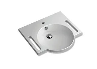 HEWI Waschtisch mit Griffmulden 600 x 550mm, mit Überlauf, 1 Hahnloch – Bild 2