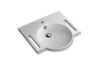 HEWI Waschtisch mit Griffmulden 600 x 550mm, mit Überlauf, 1 Hahnloch – Bild 3