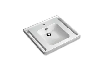 HEWI Waschtisch, Schwallkante, 1 HL mit Überlauf, eckige Mulde, 650x550mm – Bild 2