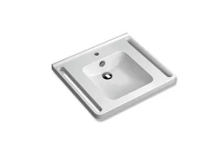 HEWI Waschtisch, Schwallkante, 1 HL mit Überlauf, eckige Mulde, 650x550mm – Bild 3