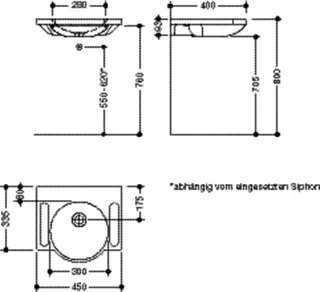 HEWI Waschtisch, B:450mm, T:400mm, alpinweiß, ohne Überlauf, ohne Hahnloch – Bild 5