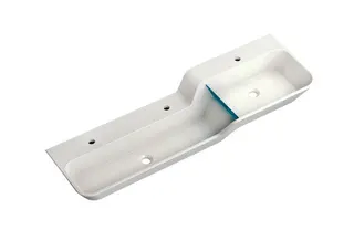 HEWI Waschtisch 1400mm, oberes Becken rechts 3HL, alpinweiß, Stauscheibe blau – Bild 2