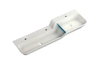 HEWI Waschtisch 1400mm, oberes Becken rechts 3HL, alpinweiß, Stauscheibe blau – Bild 3