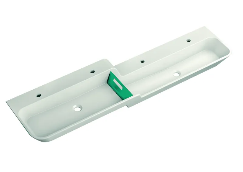 HEWI Waschtisch 1800mm, oberes Becken links 4HL, alpinweiß, Stauscheibe blau
