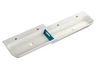 HEWI Waschtisch 1800mm, oberes Becken links 4HL, alpinweiß, Stauscheibe blau – Bild 2