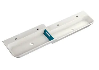HEWI Waschtisch 1800mm, oberes Becken links 4HL, alpinweiß, Stauscheibe blau – Bild 3