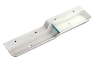 HEWI Waschtisch 1800mm, oberes Becken rechts 4HL, alpinweiß, Stauscheibe blau – Bild 3