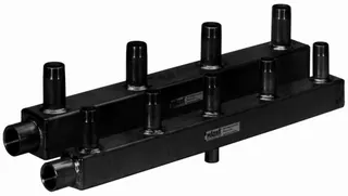 MAGRA-Sanitärverteiler Typ 60-15 (4 Abg) Edelstahl (V4A) mit Gewindestutzen 1"