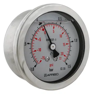 AFRISO Rohrfeder-Glyzerinmanometer RF63Gly 0/10bar G1/4B ax Kl.1,6 D711