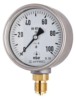 AFRISO Kapselfeder-Standardmanometer KP100 0/60mbar G1/2B rad Kl.1,6 D401