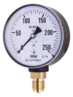 AFRISO Kapselfeder-Standardmanometer KP100 0/100mbar G1/2B rad Kl.1,6 D201