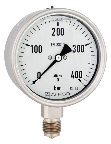 AFRISO Rohrfeder-Chemiemanometer RF100ChGly 0/10bar G1/2B rad Kl.1,0 D802