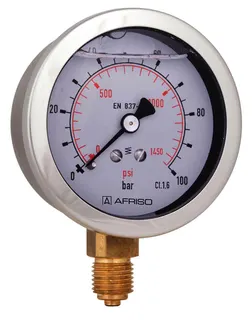 AFRISO Rohrfeder-Glyzerinmanometer RF63Gly 0/250bar G1/4B rad Kl.1,6 D701