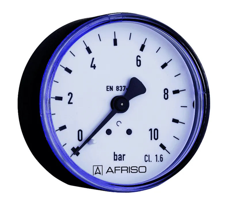 AFRISO Rohrfeder-Standardmanometer RF63 0/10bar G1/4B ax Kl.1,6 D111