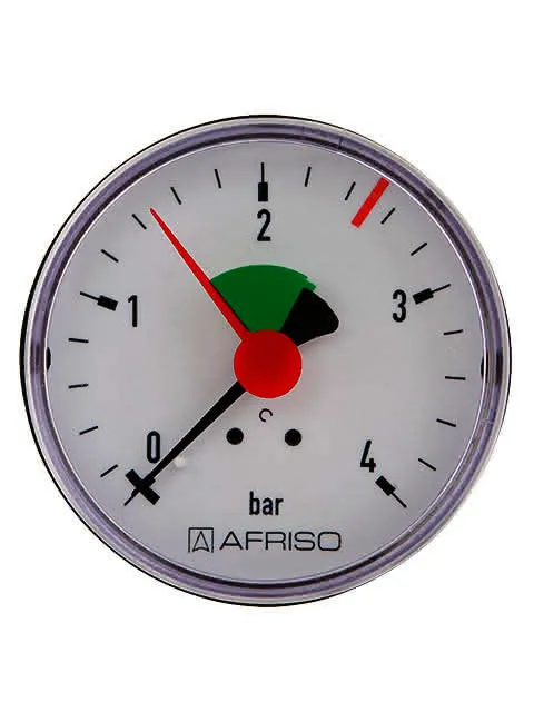 AFRISO Heizungsmanometer HZ 63 0/4bar 3/8 m.PTFE ax rote Marke 2,5bar