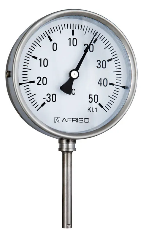 AFRISO Bimetall-Edelstahlthermometer BiTh100E 0/120C 200mm glatt rad D302