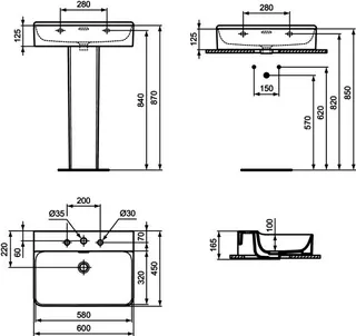 Ideal Standard Waschtisch Conca, 3 Hahnloch, mit Überlauf, 600x450x165mm, Weiß – Bild 5