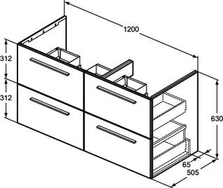 Ideal Standard MDWT-Unterschrank i.life B 4 Auszüge 1200x505x630mm Weiß matt – Bild 5