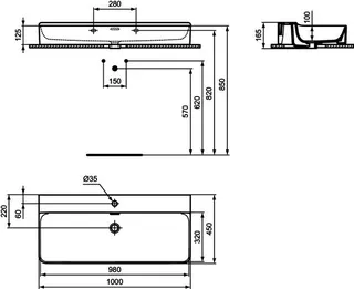 Ideal Standard Waschtisch Conca 1 Hahnloch mit Überlauf 1000x450x165mm Weiß – Bild 5