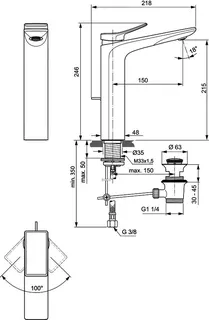 Ideal Standard Waschtisch-Armatur Conca, m.verl.Sockel, m.Ablgarn., Ausld.150mm, Chrom – Bild 4