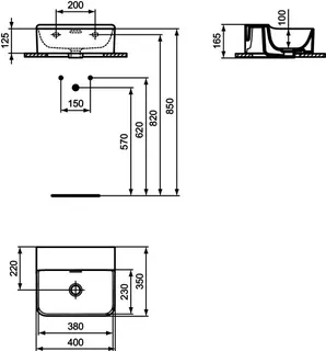 Ideal Standard Handwaschbecken Conca, ohne Hahnloch, mit Überlauf, 400x350x165mm, Weiß – Bild 5