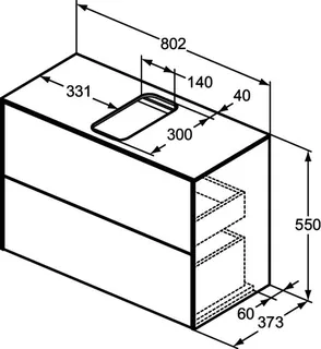 Ideal Standard Waschtisch-Unterschrank Conca, 2 Auszüge, m.mi.Ausschnitt,802x373x550mm,Walnuss D. – Bild 3