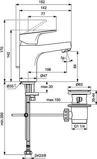 Ideal Standard Waschtischarmatur H80 Cerabase m.Metall-Ablgarn. Ausld.106mm Chrom – Bild 4