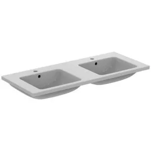 Ideal Standard Möbel-Doppelwaschtisch i.life B je 1 Hahnloch mit Überlauf 1210x515x180mm Weiß