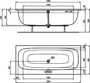 Ideal Standard Duo-Badewanne i.life 1800x800x450mm Weiß – Bild 5