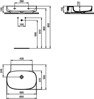 Ideal Standard Waschtisch Linda-X ohne Hahnloch ohne Überlauf 600x500x135mm Weiß – Bild 5