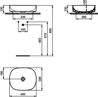 Ideal Standard Aufsatzwaschtisch Linda-X ohne Hahnloch ohne Überlauf 450x380x130mm Seidenweiß – Bild 5