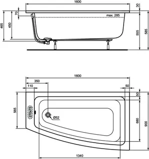 Ideal Standard Raumspar-Badewanne i.life 1600x900x450mm rechts Weiß – Bild 5