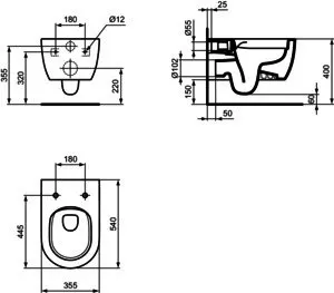 Ideal Standard Wandtiefspül-WC Blend Curve Randlos 355x540x340mm Seidenweiß – Bild 5