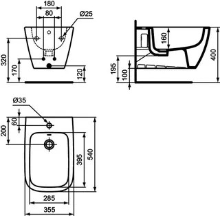 Ideal Standard Wand-Bidet i.life B 355x540x300mm Weiß mit IdealPlus – Bild 5