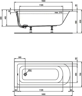 Ideal Standard Körperform-Badewanne Hotline Neu, 1600x700x465mm, Weiß – Bild 2